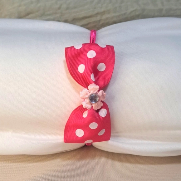 Hot Pink White Polka Dot Hair Bow Headband - Hand Crafted Girls Hair Accessory - Picture 1 of 1